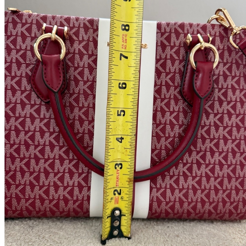 Michael Kors Burgundy Monogram Stripe Satchel Crossbody Bag and Wallet Wristlet - Picture 10 of 16